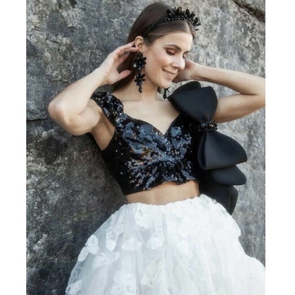 Simone Rocha H&M Black Sequin Cropped Top
